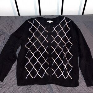 Croft & Barrow Black Cardigan with White Diamond Pattern